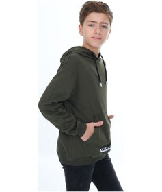 Resim Toontoy Erkek Çocuk Oversize Kapüşonlu Cepli Baskılı Sweatshirt - 2 İplik Haki 