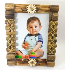 Resim Kişiye Özel Ahşap Bambu Çiçek Desenli Çerçeve 2188 