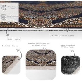 Resim RealHomes Lacivert Zemin Osmanlı Motifli Kilim Desenli Eskitme Motifli Vintage Oturma Odasıkaymaz Saçaklı Halı HaliDik-Deluxe-11503, 80 x 400 