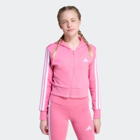Resim adidas 3 Stripes French Terry Full Zip Cr Kız Çocuk Pembe Kapüşonlu Ceket 