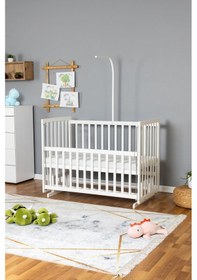 Resim Ahşap Beşik Anne Yanı Beşik Beyaz 60x120 - Uyku Setsiz Tek Yataklı Beyaz 