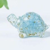 Resim Konesam Mavi Kristal Kaplumbağa Figürü, Altın Folyo İçeren Ev Dekorasyonu, Uzunömürlük Ve Bilgelik Simgesi, 1 Adet 