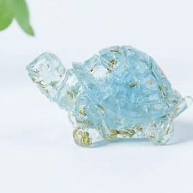 Resim Konesam Mavi Kristal Kaplumbağa Figürü, Altın Folyo İçeren Ev Dekorasyonu, Uzunömürlük Ve Bilgelik Simgesi, 1 Adet 