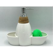 Resim Arow TR-252 Vilma Porselen Mutfak Tezgahı Üstü Bambu Sıvı Sabunluk Seti Beyaz 