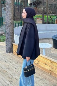 Resim lamelif Cepli Kaşe Kaban Siyah 