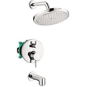 Resim Croma Komple Duş Ve Küvet Sistemi Duş Seti Modern 1-sprey Kolay Kontrol, Krom, Kaba Ve Duş Vanası Dahil 2 Gpm, 04908000 Açık Mavi 