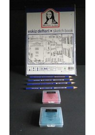 Resim Çizim Defteri 120 Gr 50 Sayfalı A4 Ebatlarında + 4 Adet Dereceli Kalem +2 Adet Hamur Silgi 