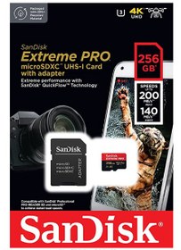 Resim SanDisk 256GB Extreme Pro MicroSDXC Hafıza Kartı (200MB/s) 