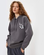 Resim Arkası Baskılı Sweatshirt Oversize Kapüşonlu Şardonlu 