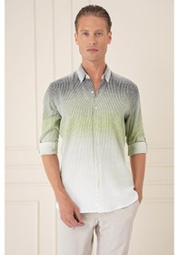 Resim Comfort Fit Apoletli Degrade Desen Esnek Pamuk Yeşil Gömlek G 1575 Yeşil 