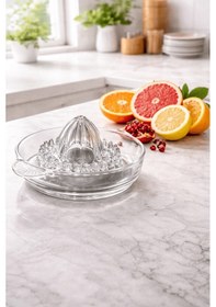 Resim Büyük Boy Cam Narenciye Sıcakağı - Dişli Cam Limon Sıkacağı Şeffaf 