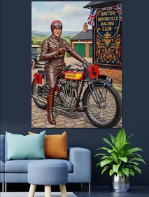 Resim Vintage Motosiklet Sürücüsü Posteri Dekoratif Kanvas - Mdf Ahşap Tablo 