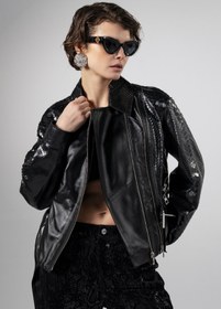 Resim Valmenti Kadın Hakiki Deri Siyah Biker Ceket VLM4879 - XL 