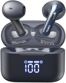 Resim TOZO T21 Kablosuz Kulaklık, 5.3 Bluetooth Kulaklık, Çift Mikrofonlu Gürültü Önleyici Sem Kulak İçi, IPX8 Su Geçirmez, Güç Ekranlı Kablosuz Şarj Kutusu ile 44H Çalma Stereo Ses, Mavi 