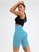 Resim MİSTİRİK Dublin Model Fitilli Örme Şort Seamless Model Biker Şort Spor Şort Kısa Şort Buz Mavisi Renk 