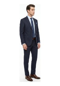 Resim Presto Erkek 4 Drop Çizgili Çift Yırtmaçlı Takım Elbise Bgl-st05459 Açık Lacivert 