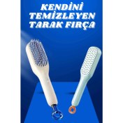 Resim Ponna Kendi Kendini Temizleyen Otomatik Tuşlu Saç Tarağı Dolaşık Açıcı Masaj Fırçası Silikon Fırça 