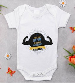 Resim Bitmeyenkartus Bk Kids Isimli Dayım Her Şeyi Halleder Tasarımlı Bebek Body Zıbın Beyaz 