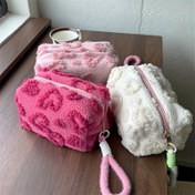 Resim 1 adet Bal Kızı Tarzı Peluş Kozmetik Çanta Seti - Elde Yıkanabilir, Polyester Olmayan Makyaj Çantası Yumuşak Astarlı - Hafif Bej Bakım, Ruj, Hijyen Ürünleri için Çok Fonksiyonlu Seyahat Saklama Kutusu - Mavi Fermuar, Yumuşak Yastık Tasarımı, Açık Renk, Gül Kırmızısı ve Pembe 