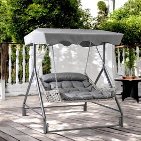 Resim Bed | Çiftli Rattan Bahçe Salıncağı | Rehome Balkon Salıncağı - Gri 