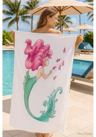 Resim Yetişkin Unisex 70x140 Cm Yaz Desenli Plaj ,deniz , Banyo Havlusu Ocean Beyaz 