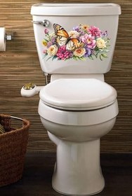 Resim Kelebek ve Renkli Güller Temalı Klozet Sticker Banyo Sticker 