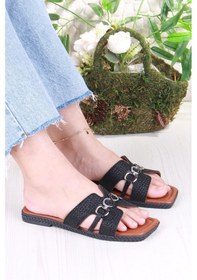 Resim Fort 014-23 Fls Toka Detaylı Tatil Terliği Günlük Terlik Kadın Terlik Siyah 