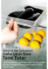 Resim 1 Adet Dolap İçi Buzdolabı Düzenleyici - Buzdolabı Organizer Sepet Meyve Sebze Saklama Kabı 4 Litre Şeffaf 