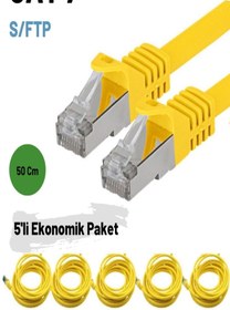 Resim IRENIS 5 Adet Cat7 Kablo S/ftp Ethernet Network Lan Ağ Kablosu 50 Cm-sarı 