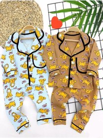 Resim 9-12-18-24 Ay Garfield Baskılı Düğme Kapamalı 2li Kız Erkek Bebek Pijama Takımı 001 