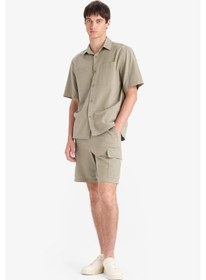 Resim DeFacto %100 Pamuk Regular Kargo Cepli Keten Görünümlü Bermuda Şort E7799AX25SPKH465 