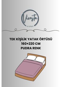 Resim %100 Pamuk Saçaklı Tek Kişilik Yatak Örtüsü 160x220 Şık Ve Modern Tasarım Pudra 