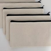 Resim 5 Adet Boş Tuval Fermuarlı Çantalar - DIY El Sanatları & Kozmetik Organizatör, Siyah Fermuarlı Taşınabilir Seyahat Kalem Kutusu, Kızlar İçin İdeal Hediye, Günlük Kullanım İçin Bej Tuval Çantalar, Tuval Kozmetik Çantası 