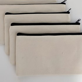 Resim 5 Adet Boş Tuval Fermuarlı Çantalar - DIY El Sanatları & Kozmetik Organizatör, Siyah Fermuarlı Taşınabilir Seyahat Kalem Kutusu, Kızlar İçin İdeal Hediye, Günlük Kullanım İçin Bej Tuval Çantalar, Tuval Kozmetik Çantası 