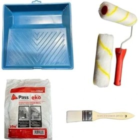 Resim Bırakmayan Büyük Saten Rulo 15 cm ve Yedek Başlığı + Büyük Boyama Kabı + Hışır Örtü + Samur Fırça 
