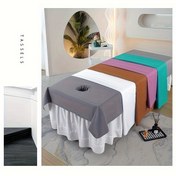 Resim 1 adet masaj yatağı örtüsü, yüz delikli düz renk mikrofiber güzellik yatak örtüsü, yumuşak ve rahat yıkanabilir SPA masaj çarşafı, kuaför SPA'si ve terapistler için uygun 