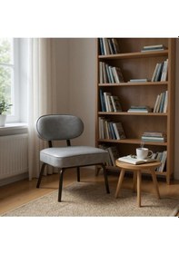 Resim Azra Mobilya Luna Modern Deri Kaplama Metal Ayaklı Berjer / Sandalye Gri Gri 