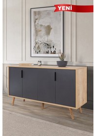 Resim 4516 Sırma 150 Cm Ahşap Ayaklı , Metal Kulplu Konsol , Safir - Antrasit , Salon , Oturma Odası Safir - Antrasit 