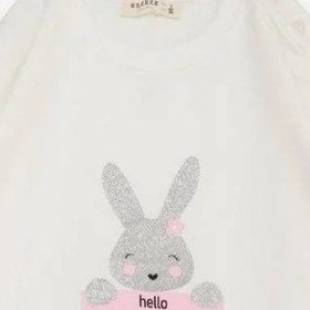 Resim Breeze Kız Çocuk Simli Tavşan Desenli Pamuklu İnce Sweatshirt-14381 Ekru 