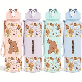 Resim 1 Adet RZUIYTYE Kişiselleştirilmiş Kapibara Su Matarası - 25oz, İsim/Harf Baskılı, Şirin Kapibara ve Şarkı Sözleri Tasarım, Damlamaz Pipetli Kapağa, Plastik Mutfak Spor Seyahat için Cup (Pembe/Nane) 