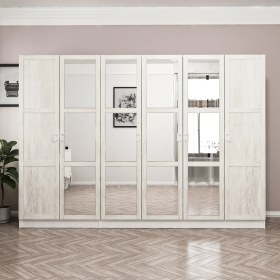Resim Minar Kale Country 6 Kapak Aynalı 2 Çekmece Zincir Dolap - Eskitme Beyaz 