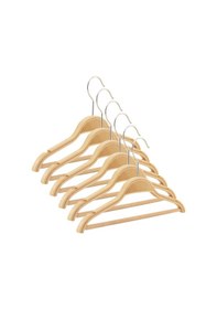 Resim Nyn Ahşap 7-14 Yaş Çocuk Elbise Askısı Naturel Renk 6 Adet 