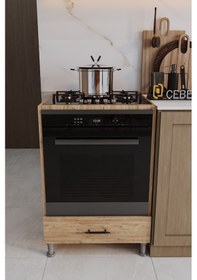 Resim Cebese Ankastre Fırın Ve Ocak Dolabı Ayaklı Siyah Kulplu Modern Mutfak Dolabı Beyaz Renk Kahverengi 