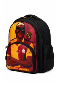 Resim Galatasaray Lisanslı Victor Osimhen Figürlü 3 Bölmeli Okul Çantası - Su İtici Kumaşlı Sırt Çantası Siyah 