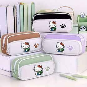 Resim 1 adet Sanrio for hello kitty kalem kutusu - Sevimli çizgi film kedi tasarımı, büyük kapasiteli kırtasiye düzenleyici, dayanıklı polyester, TSA onaylı, ofis malzemeleri ve malzemeleri için ideal, sevimli kalem kutusu 