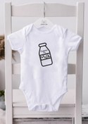Resim Minik Ayı Powered By Milk Baskılı %100 Pamuk Bebek Badi Çıtçıt Body Zıbın Beyaz 