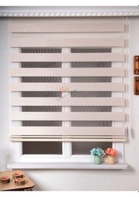 Resim R-14 Sütlü Kahve Bambu Zebra Stor Güneşlik Perde Etek Dilimsiz Sütlükahve 