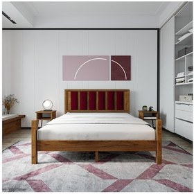 Resim Orion Model Bordo Puflu Başlıklı Ceviz Renk Çam Ahşap Karyola-73 200 x 200 CM 