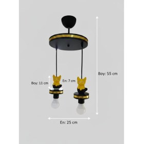 Resim Eyzhen Çocuk Odası Sarı Kedi Figürlü Hologram Şeritli 2'li Sarkıt Avize 