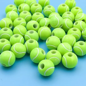 Resim 50/100 adet Akrilik Tenis Topu Boncuklar - Canlı Limon Yeşili Siyah Çizgili, DIY Takı Yapımı için Yuvarlak Ara Boncuklar, Küpeler, Bilezikler, Kolyeler - El Yapımı Aksesuarlar için Dayanıklı Malzemeler, Spor Temalı El Sanatları için Boncuklar 